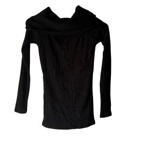 The Noli Shop Black Ribbed Cowl Neck  Top M Quiet Luxury Old‎ Money Minimalist